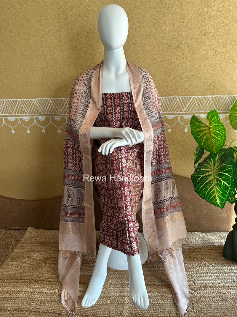 Maheshwari Bagh Print Tissue Top-Dupatta Set