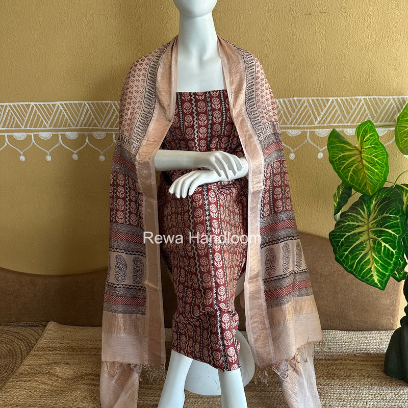 Maheshwari Bagh Print Tissue Top-Dupatta Set