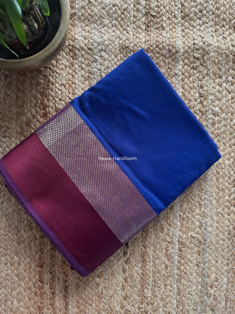 Maheshwari Blue Resham Thread Border Saree ZRBS01 Rewa Handloom