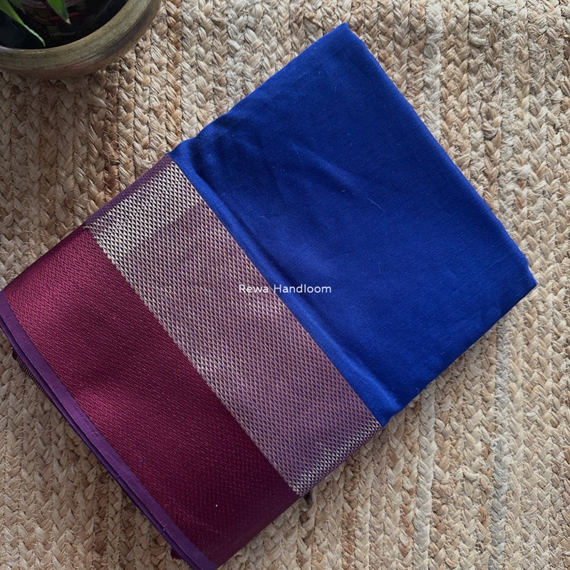 Maheshwari Blue Resham Thread Border Saree ZRBS01 Rewa Handloom