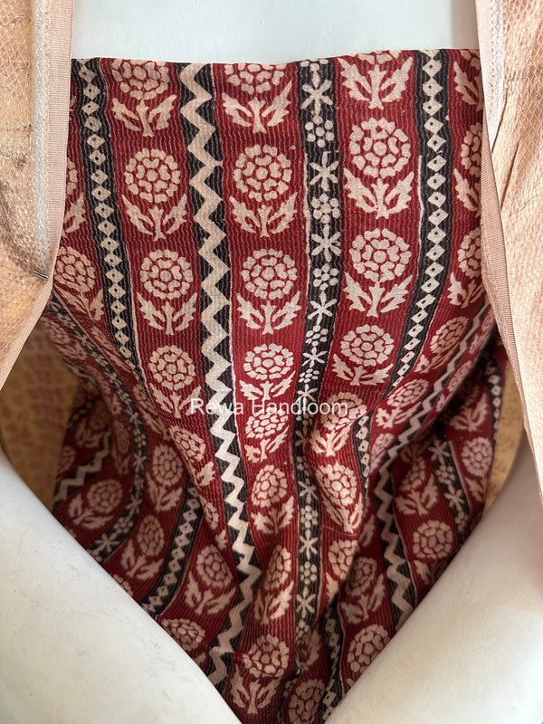 Maheshwari Maroon-white Bagh Print Tissue Top-Dupatta Set BPTS019