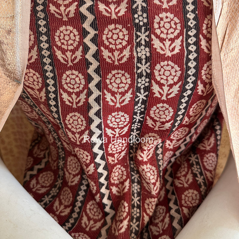 Maheshwari Maroon-white Bagh Print Tissue Top-Dupatta Set BPTS019