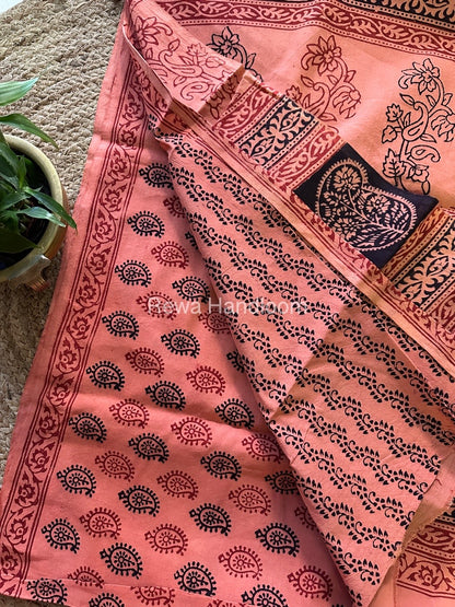 Peach Bagh Print Cotton Saree NCBP41