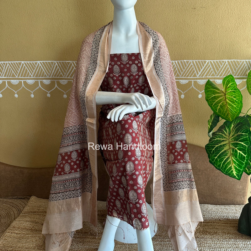 Maheshwari Bagh Print Tissue Top-Dupatta Set