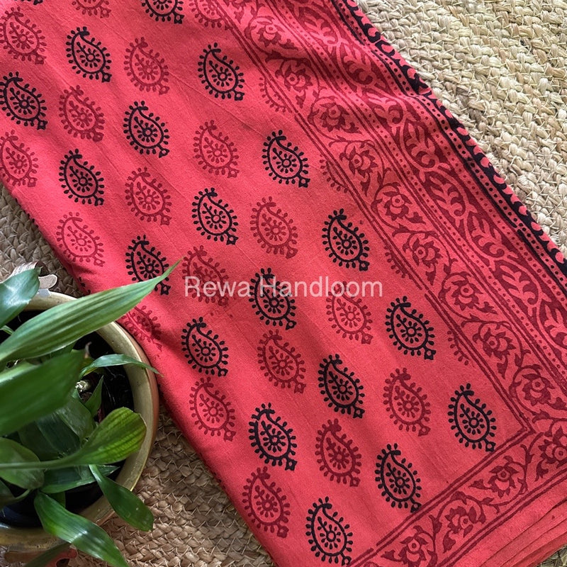 Orange Peach Bagh Print Cotton Saree NCBP40