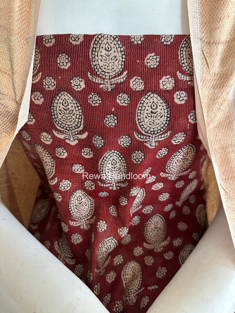 Maheshwari Maroon-White Bagh Print Tissue Top-Dupatta Set BPTS016