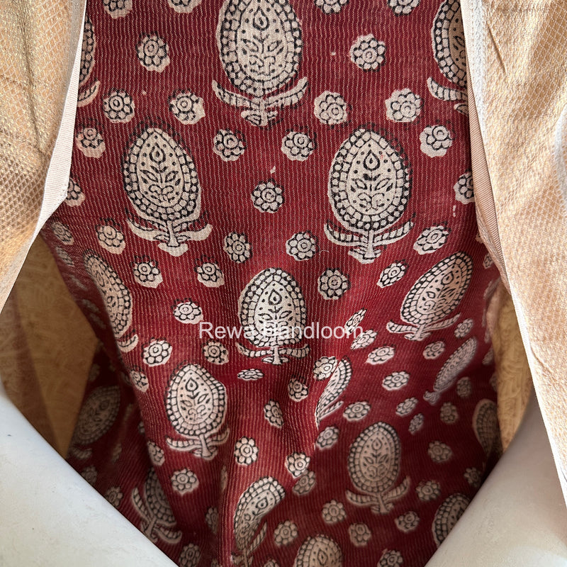 Maheshwari Maroon-White Bagh Print Tissue Top-Dupatta Set BPTS016