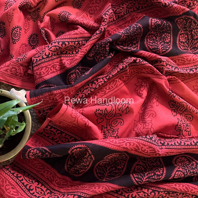 Orange Peach Bagh Print Cotton Saree NCBP40