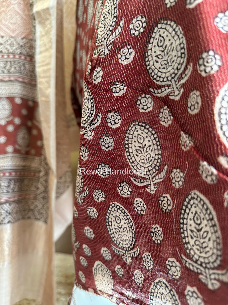 Maheshwari Maroon-White Bagh Print Tissue Top-Dupatta Set BPTS016