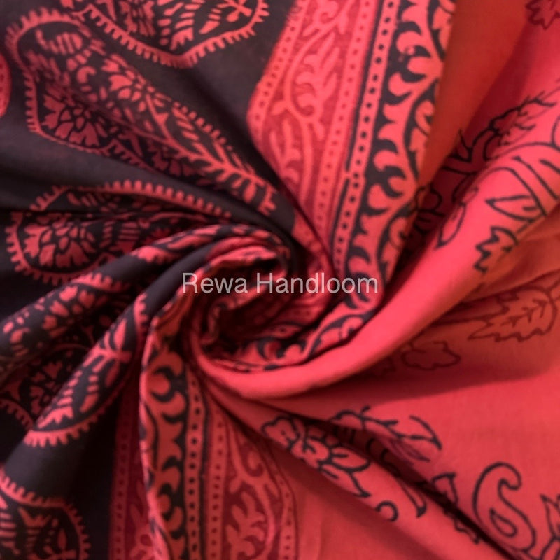 Orange Peach Bagh Print Cotton Saree NCBP40