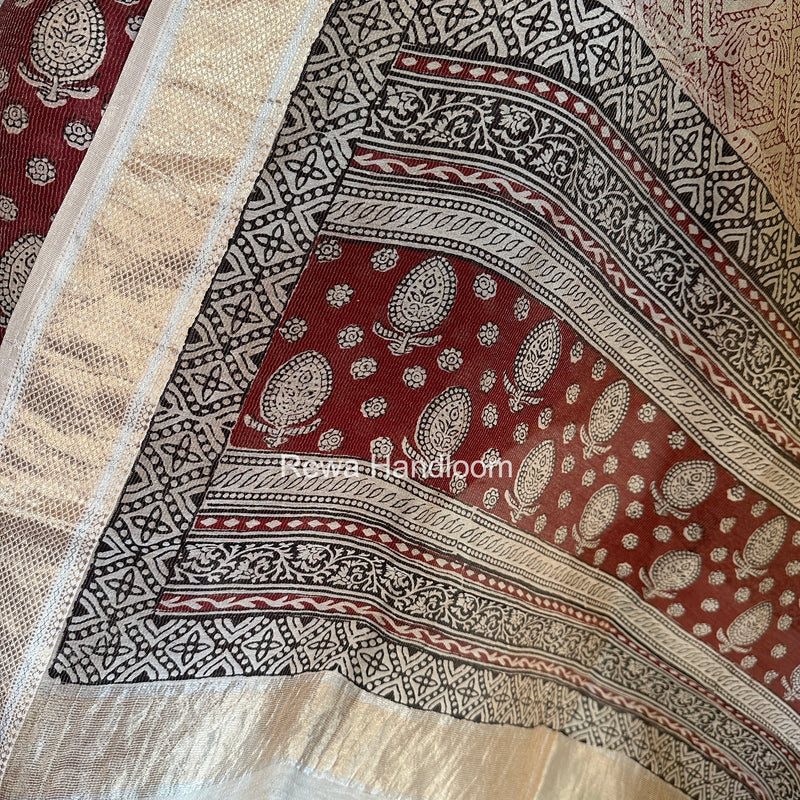 Maheshwari Maroon-White Bagh Print Tissue Top-Dupatta Set BPTS016