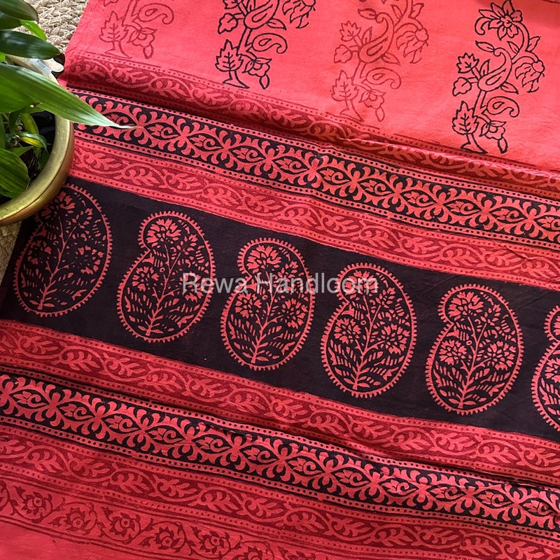 Orange Peach Bagh Print Cotton Saree NCBP40