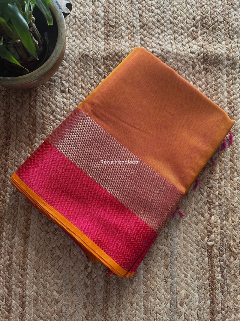 Maheshwari Orange Resham Thread Border Saree ZRBS06