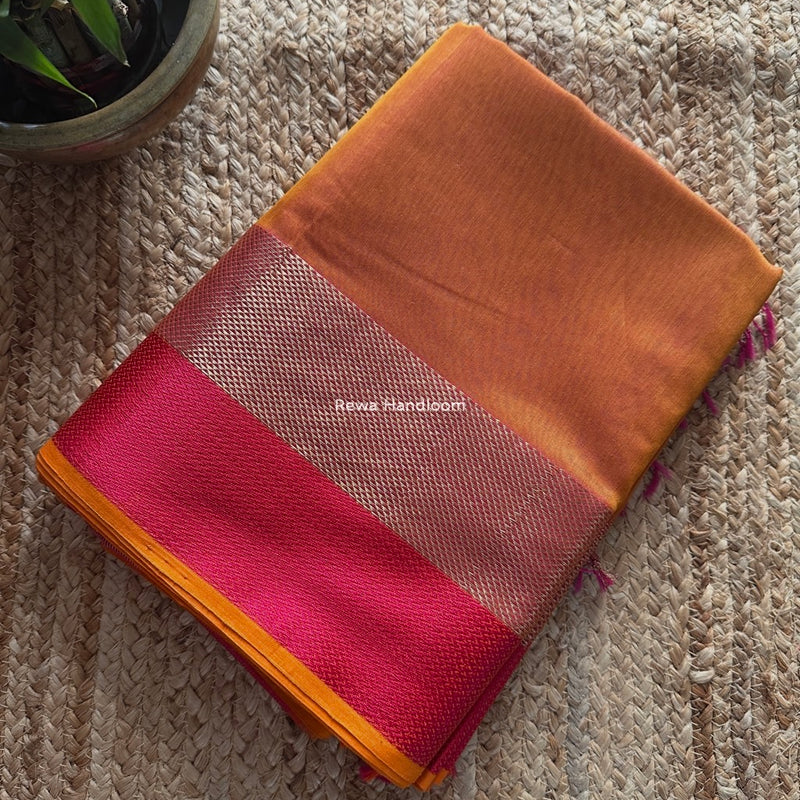Maheshwari Orange Resham Thread Border Saree ZRBS06