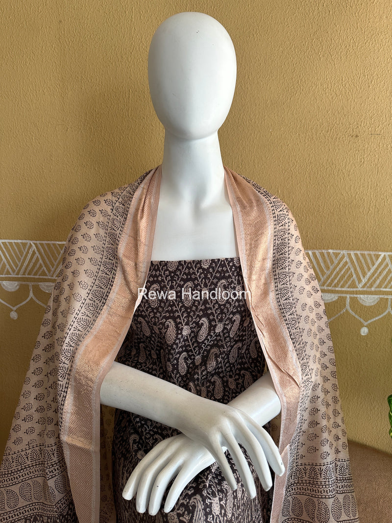 Maheshwari Black-White Bagh Print Tissue Top-Dupatta Set BPTS017