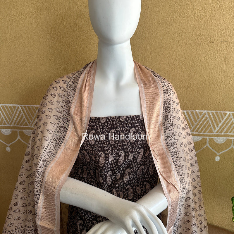 Maheshwari Black-White Bagh Print Tissue Top-Dupatta Set BPTS017