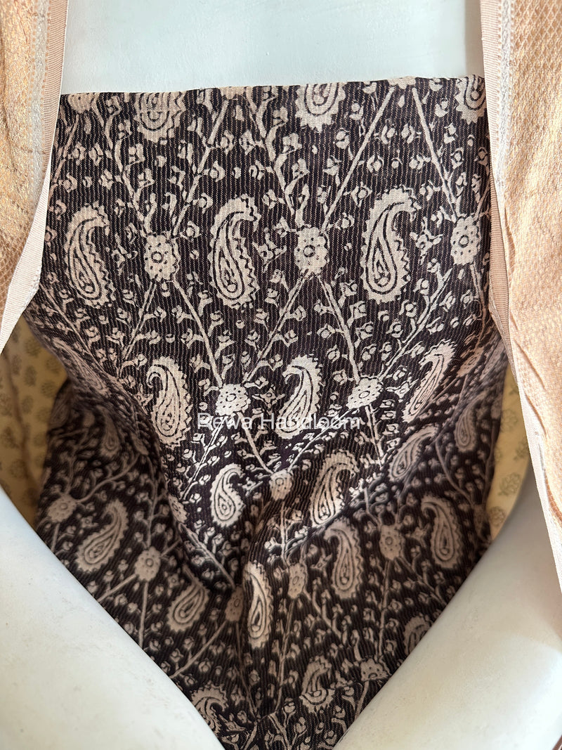 Maheshwari Black-White Bagh Print Tissue Top-Dupatta Set BPTS017