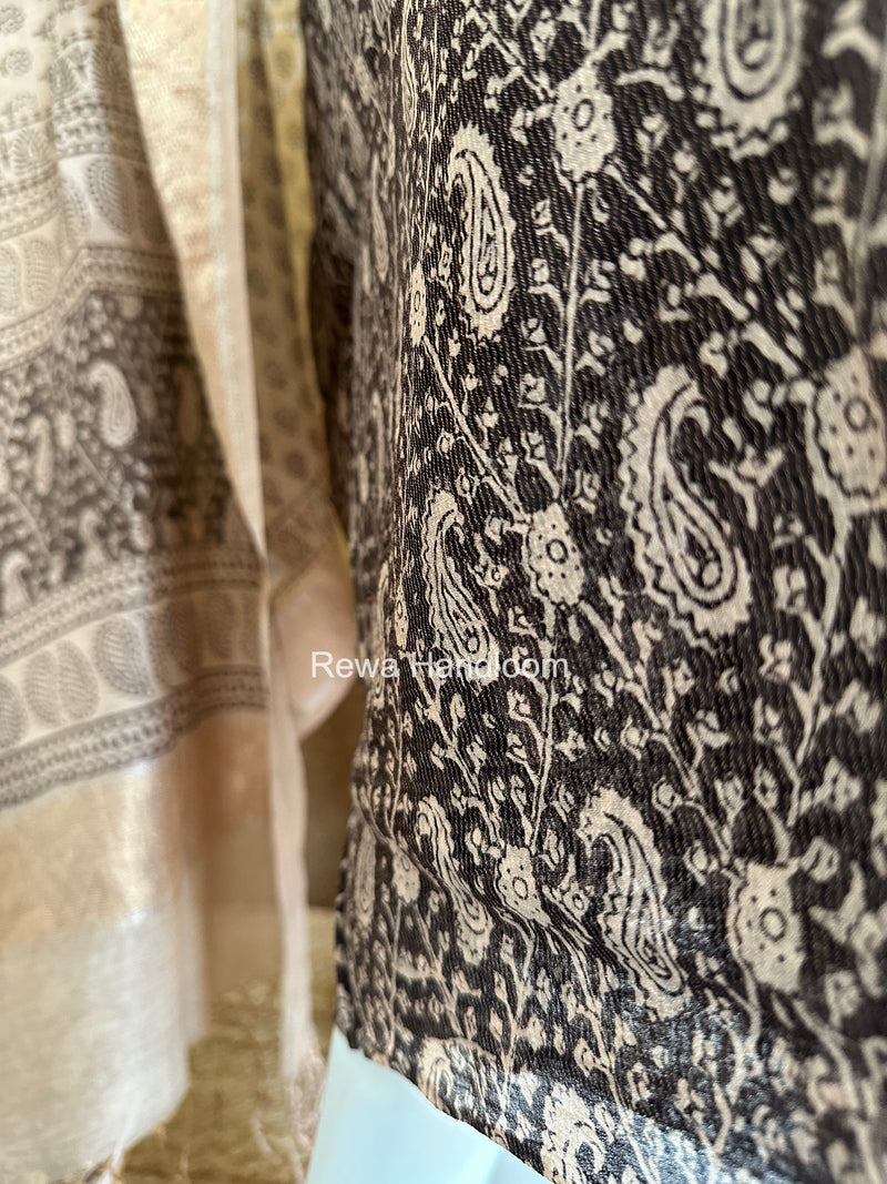 Maheshwari Black-White Bagh Print Tissue Top-Dupatta Set BPTS017