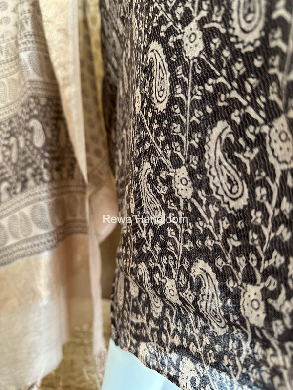 Maheshwari Black-White Bagh Print Tissue Top-Dupatta Set BPTS017
