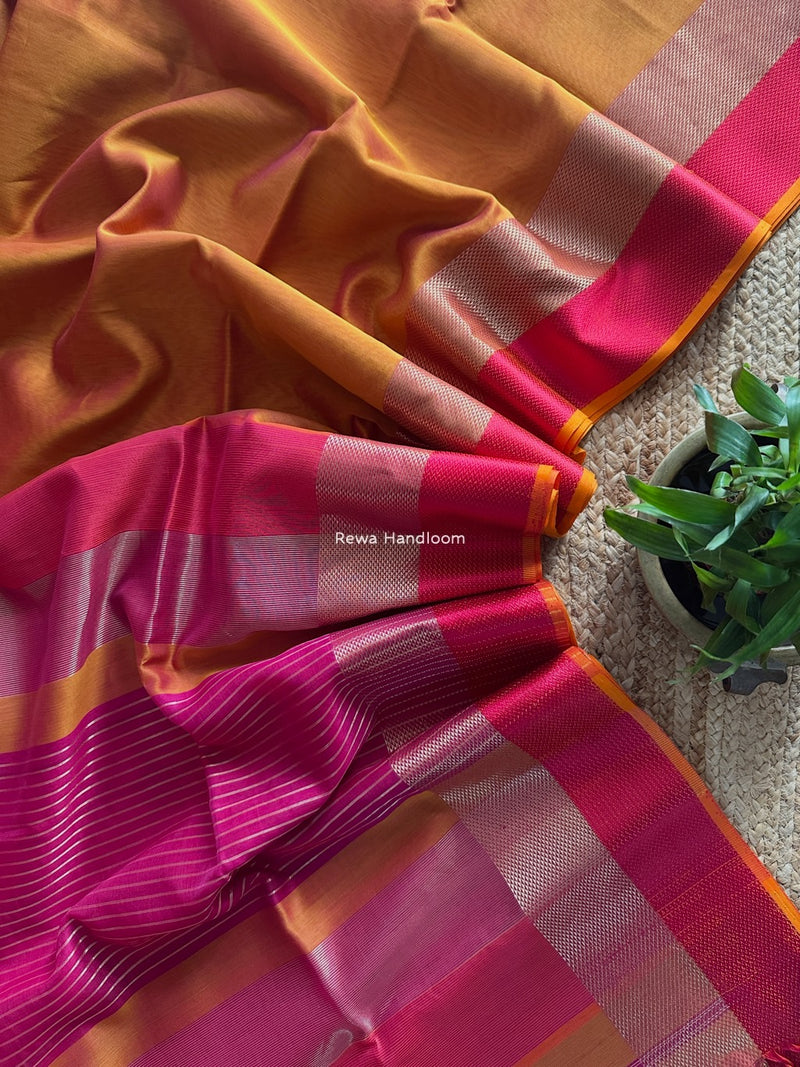 Maheshwari Orange Resham Thread Border Saree ZRBS06