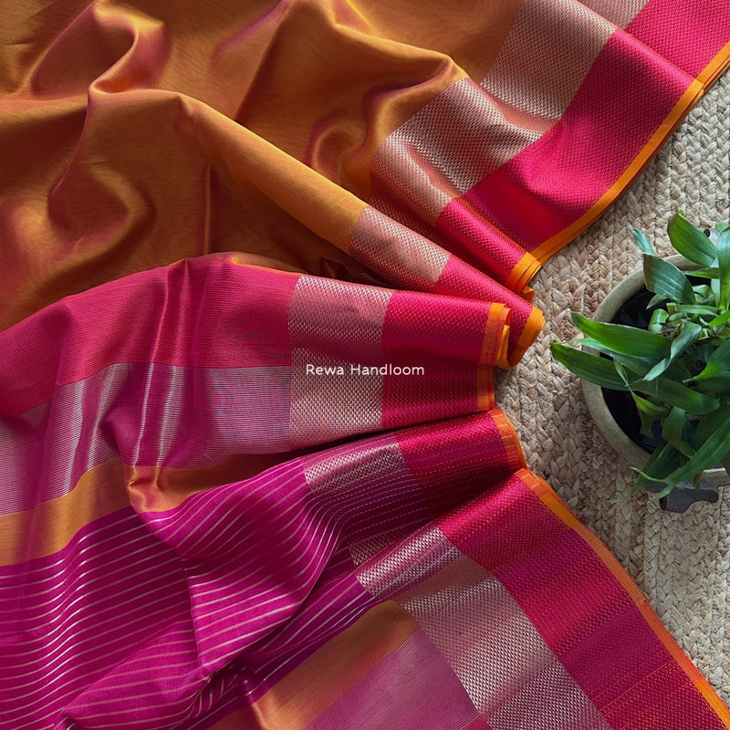 Maheshwari Orange Resham Thread Border Saree ZRBS06