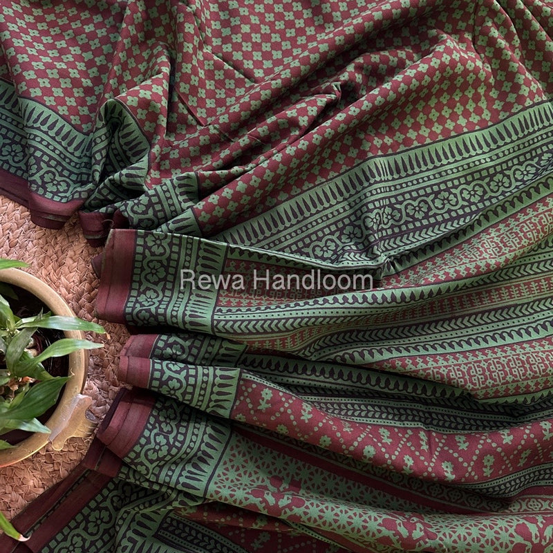 Maroon Bagh Print Cotton Saree NCBP39