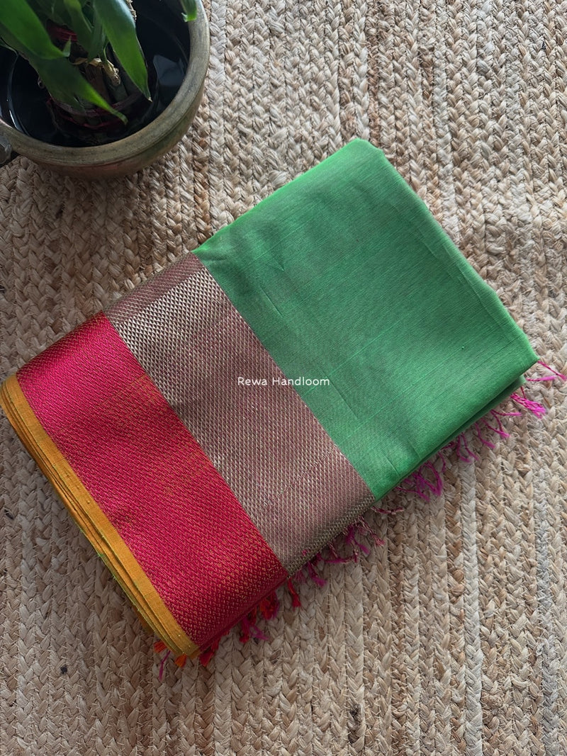 Maheshwari Mehendi Green Resham Thread Border Saree ZRBS05