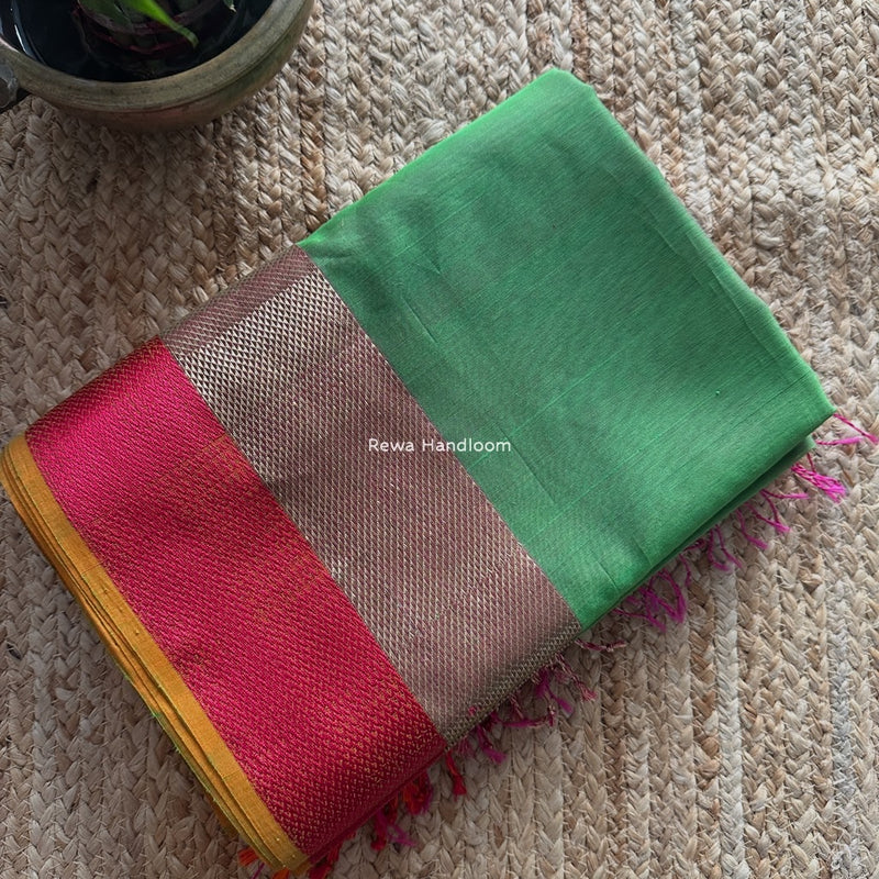 Maheshwari Mehendi Green Resham Thread Border Saree ZRBS05