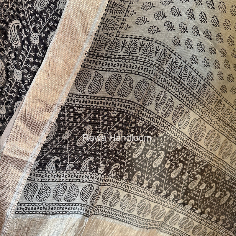 Maheshwari Black-White Bagh Print Tissue Top-Dupatta Set BPTS017