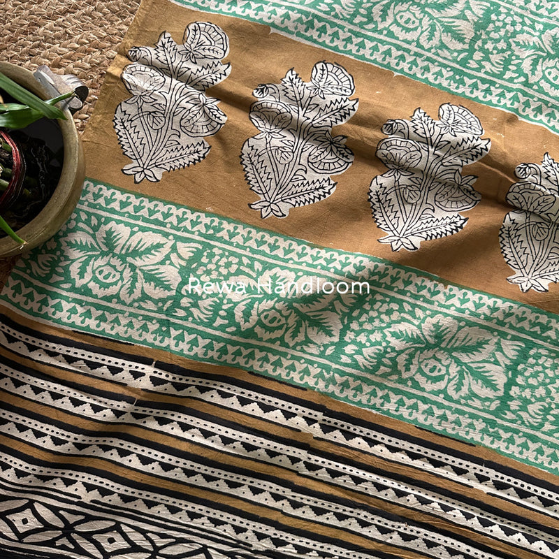 Green-Black Cotton Printed Saree CS039