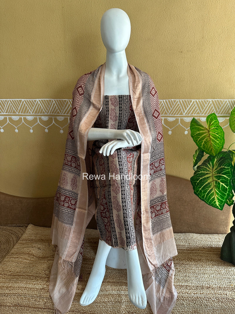 Maheshwari Bagh Print Tissue Top-Dupatta Set