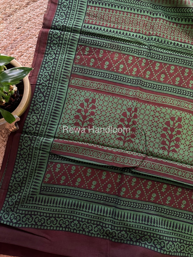 Maroon Bagh Print Cotton Saree NCBP39