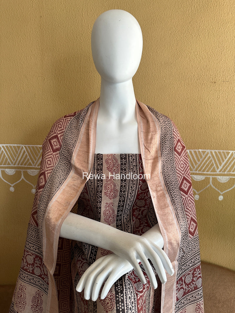 Maheshwari Maroon Bagh Print Tissue Top-Dupatta Set BPTS018