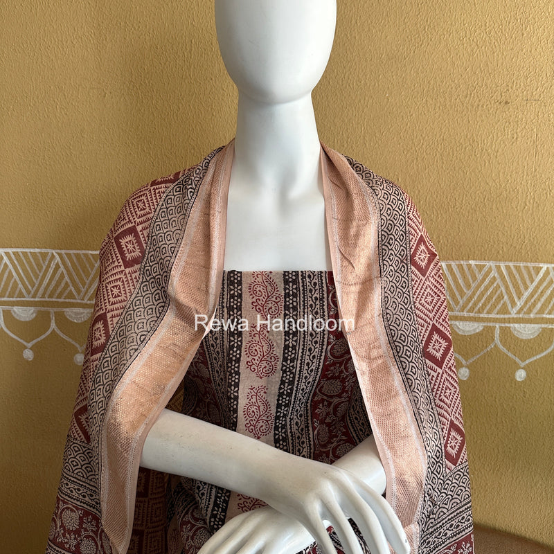 Maheshwari Maroon Bagh Print Tissue Top-Dupatta Set BPTS018