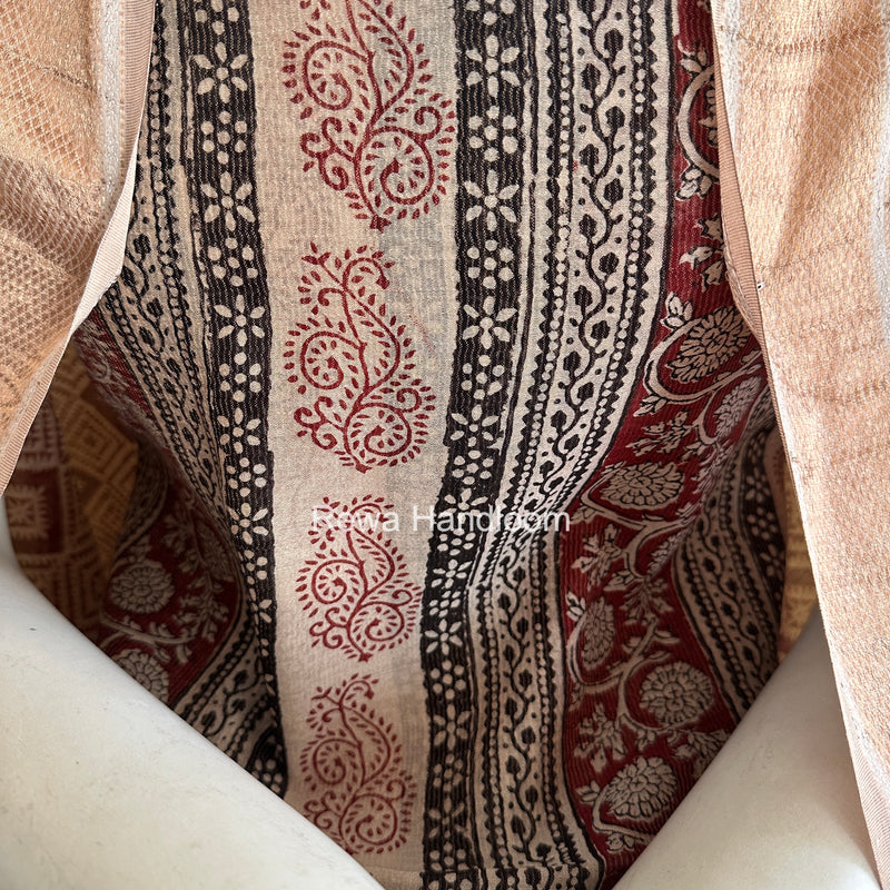 Maheshwari Maroon Bagh Print Tissue Top-Dupatta Set BPTS018