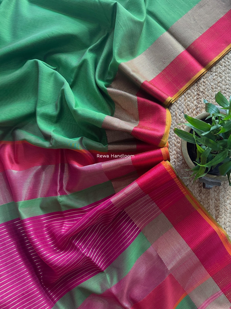 Maheshwari Mehendi Green Resham Thread Border Saree ZRBS05