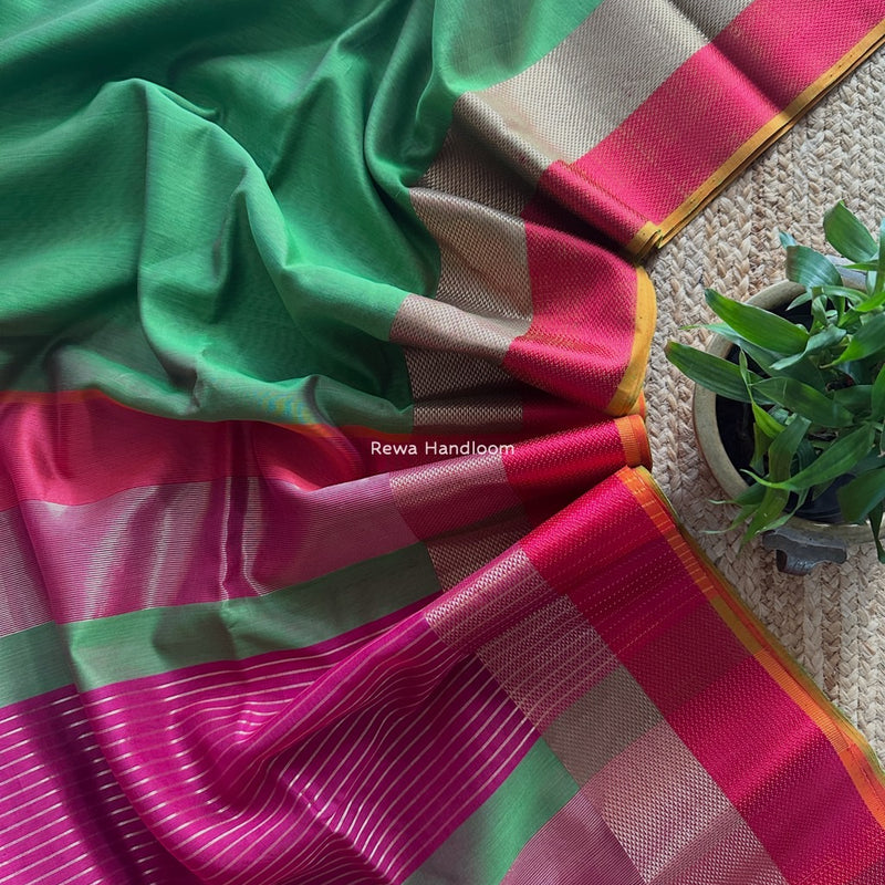 Maheshwari Mehendi Green Resham Thread Border Saree ZRBS05