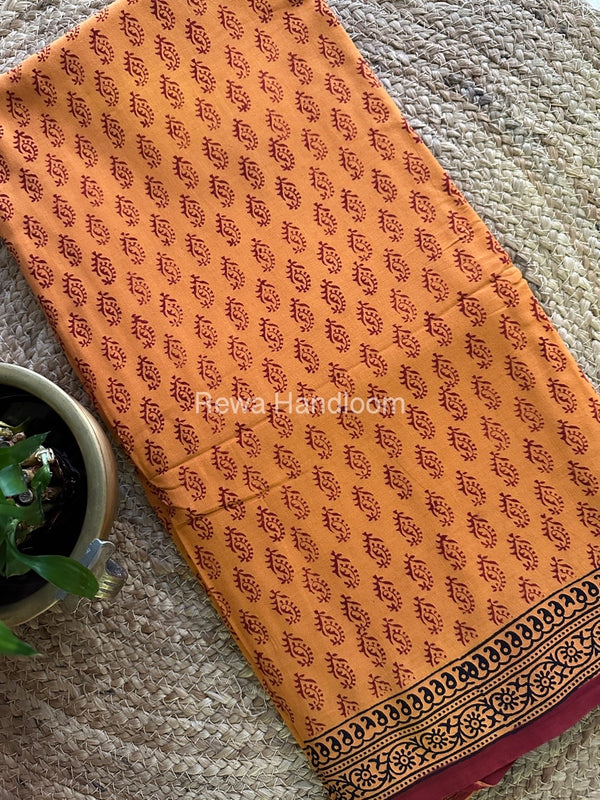 Yellow Bagh Print Cotton Saree NCBP38