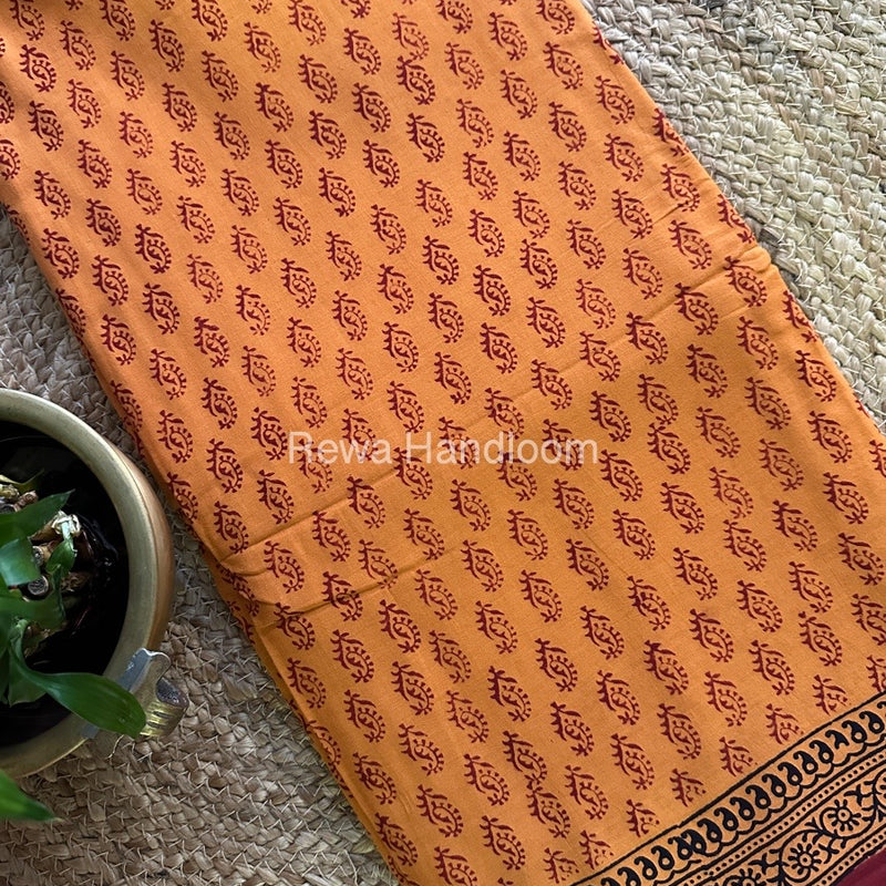 Yellow Bagh Print Cotton Saree NCBP38