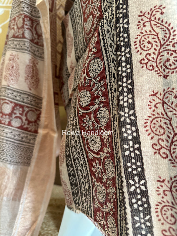 Maheshwari Maroon Bagh Print Tissue Top-Dupatta Set BPTS018