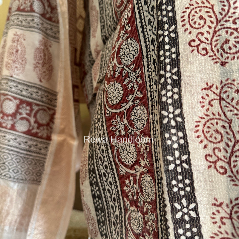 Maheshwari Maroon Bagh Print Tissue Top-Dupatta Set BPTS018