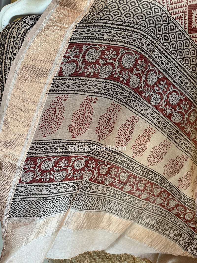 Maheshwari Maroon Bagh Print Tissue Top-Dupatta Set BPTS018