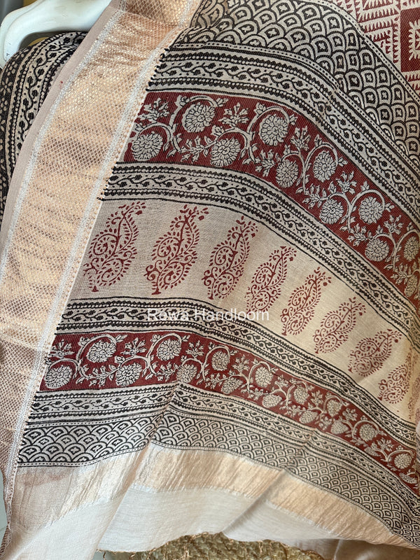 Maheshwari Maroon Bagh Print Tissue Top-Dupatta Set BPTS018