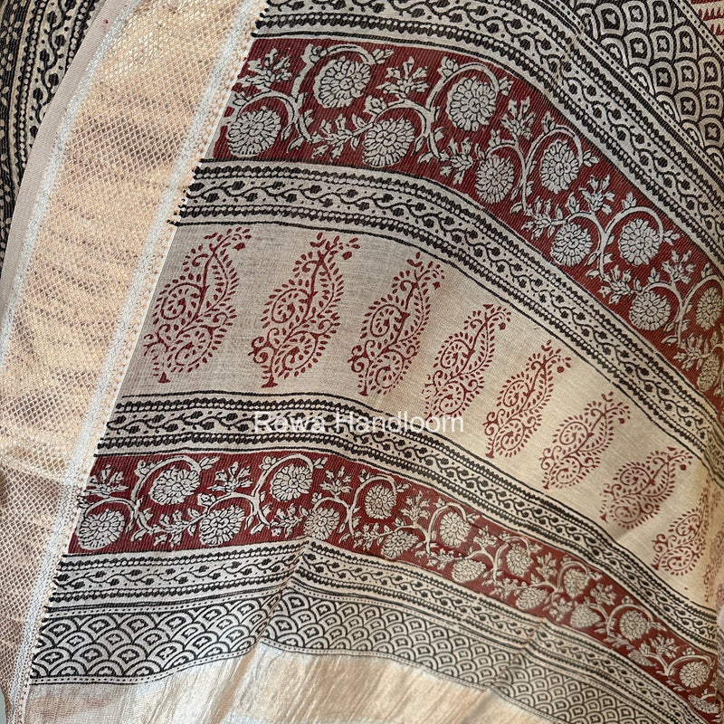 Maheshwari Maroon Bagh Print Tissue Top-Dupatta Set BPTS018