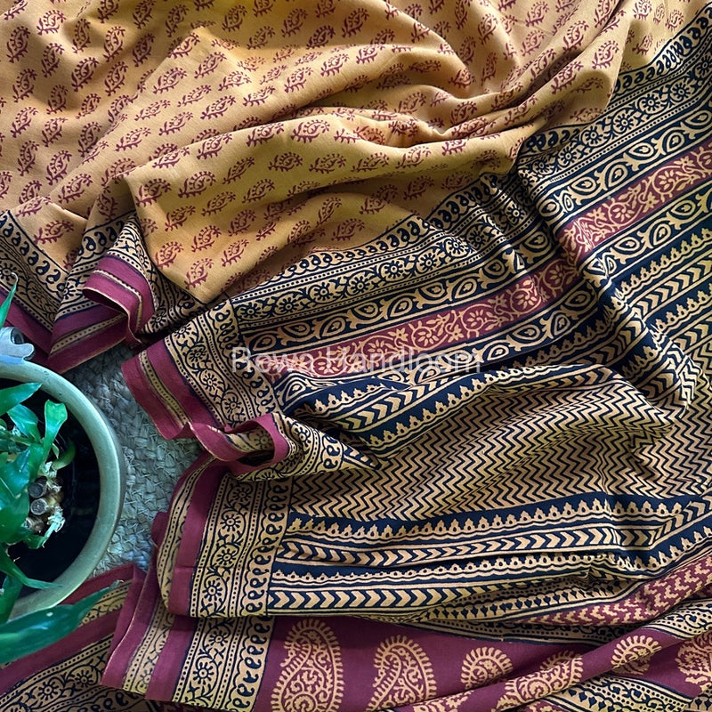 Yellow Bagh Print Cotton Saree NCBP38