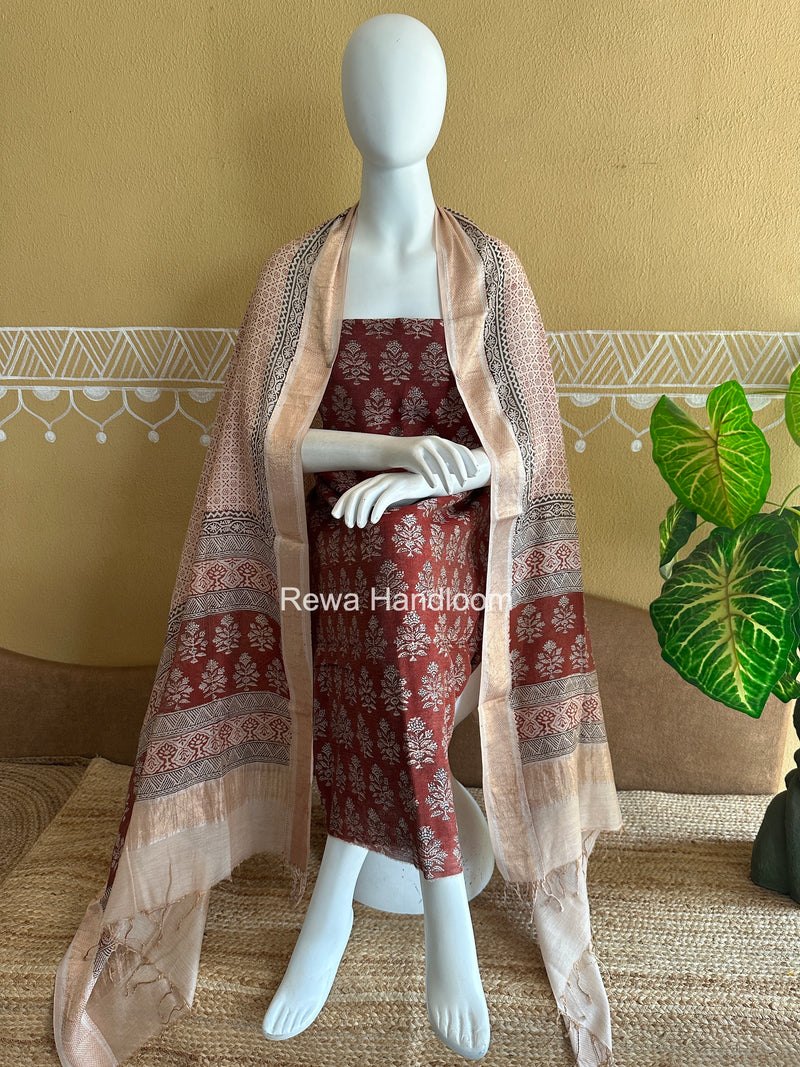Maheshwari Bagh Print Tissue Top-Dupatta Set