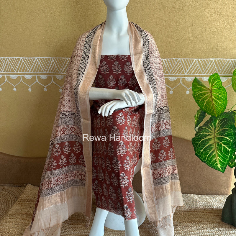 Maheshwari Bagh Print Tissue Top-Dupatta Set