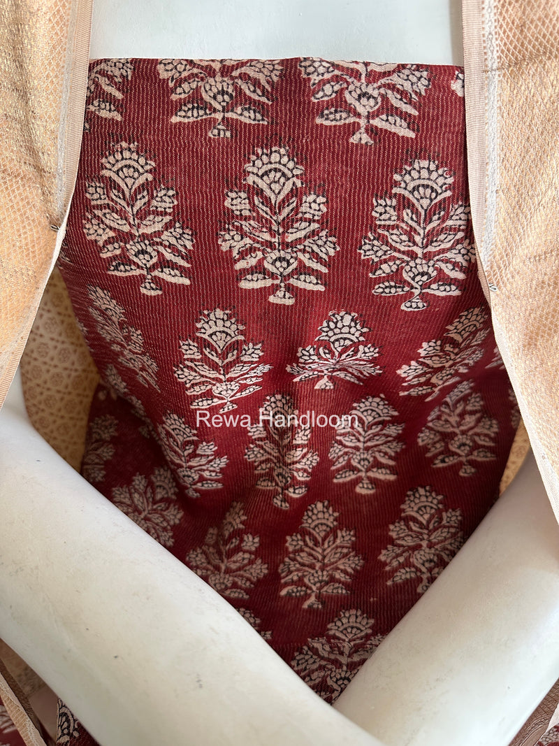 Maheshwari Maroon-white Bagh Print Tissue Top-Dupatta Set BPTS025