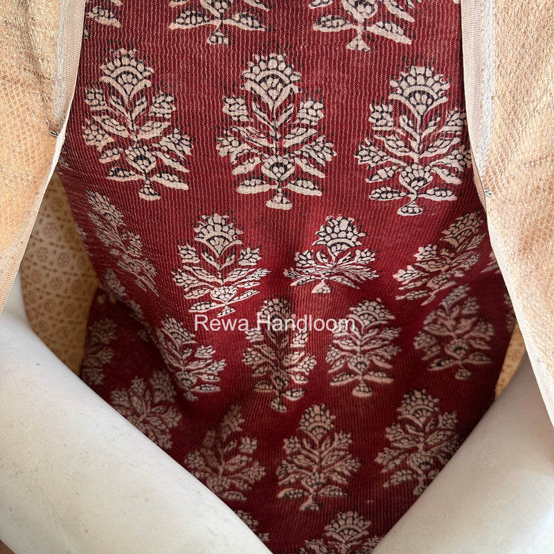 Maheshwari Maroon-white Bagh Print Tissue Top-Dupatta Set BPTS025