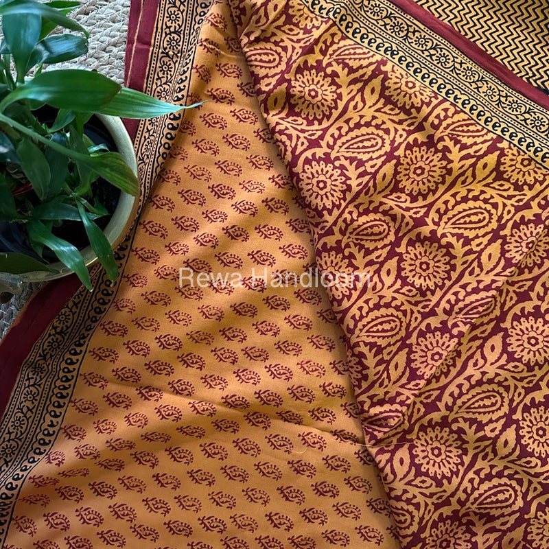 Yellow Bagh Print Cotton Saree NCBP38